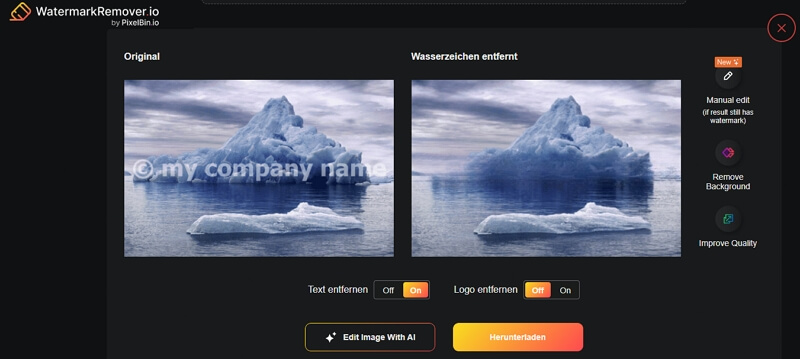 Wasserzeichen vom Bild mit Watermarkremover entfernen