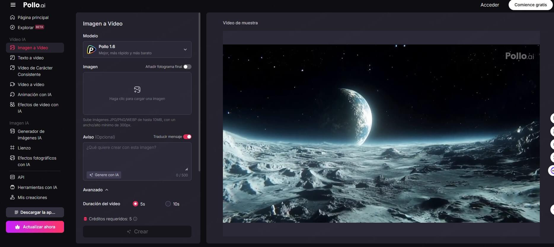Pollo AI: Convertir fotos en video online