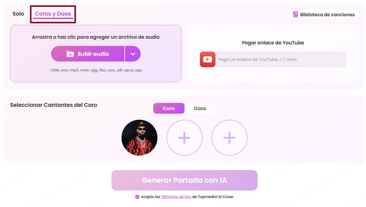TopMediai - Hacer cover IA gratis