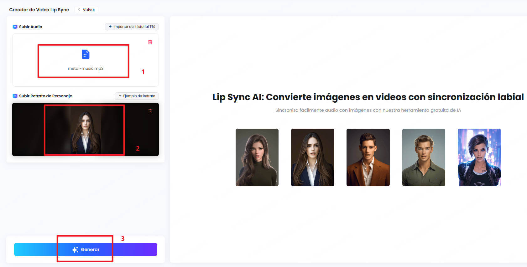 Subir Archivos en el Generador de Lip Sync AI TopMediai