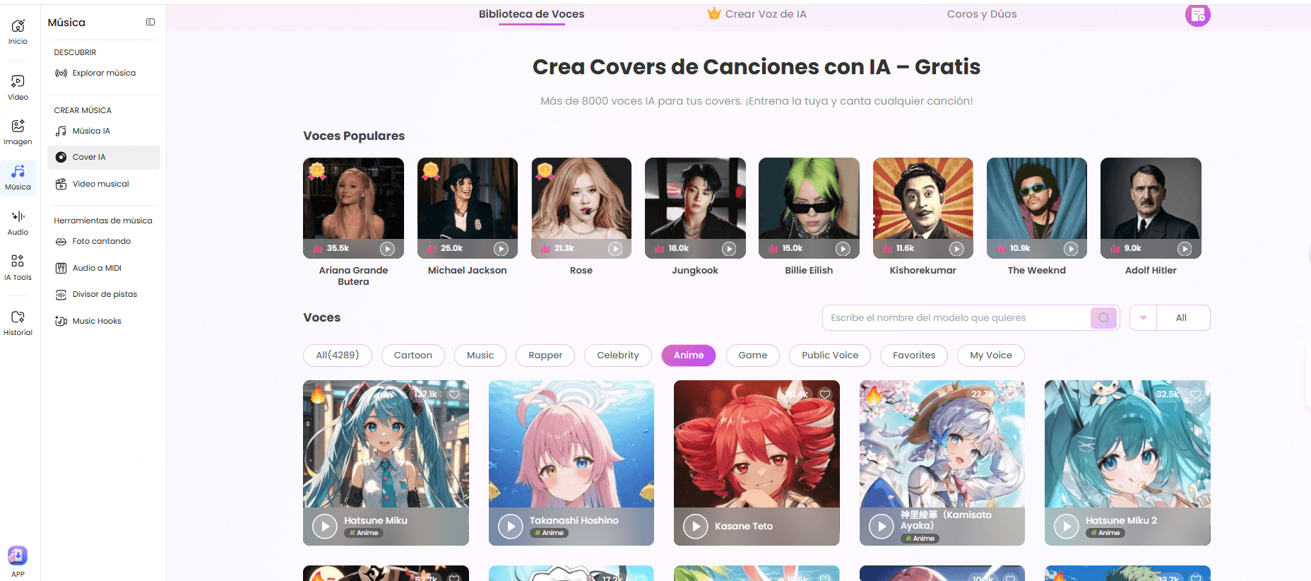 subir audio para hacer un cover con IA en TopMediai