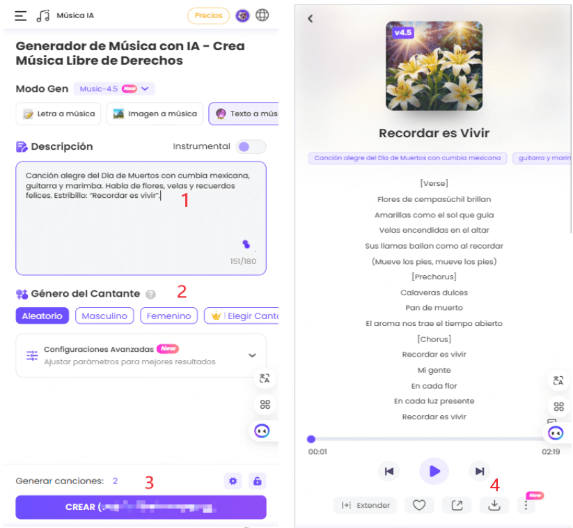 generador de música IA topmediai en movil