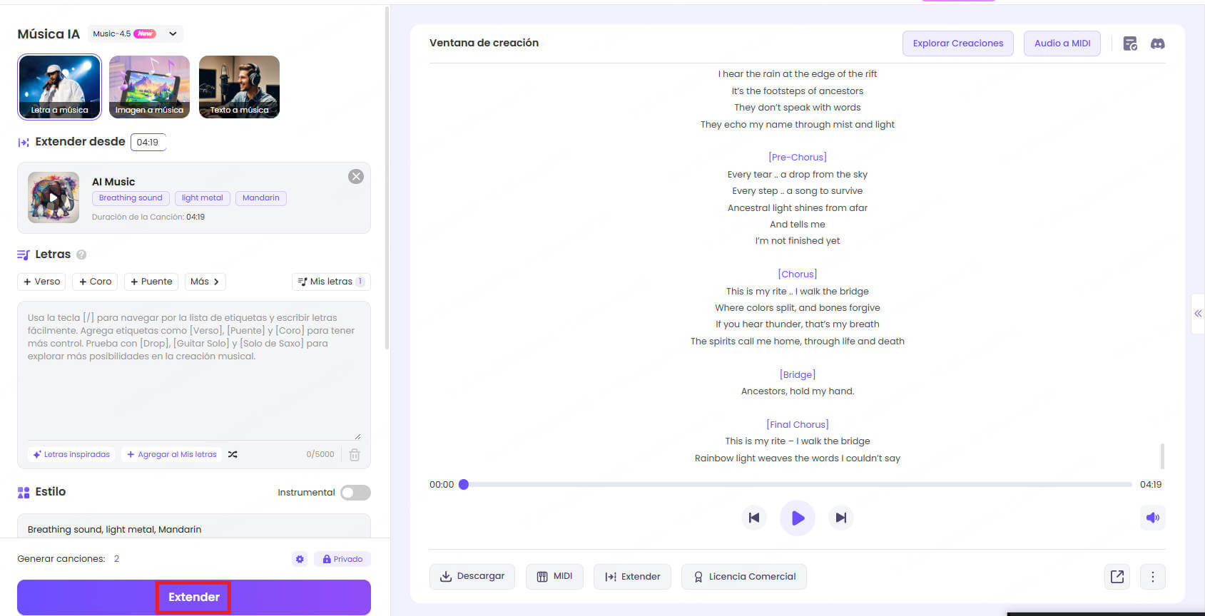 extender canciones en TopMediai