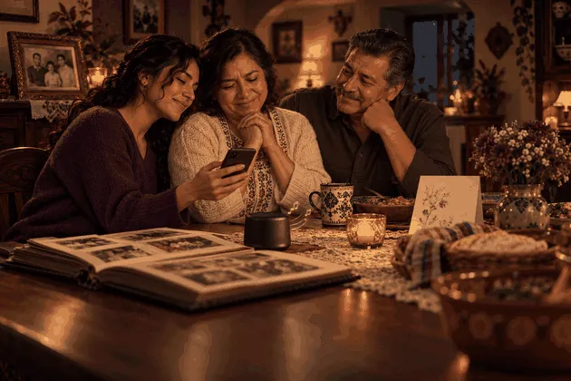Hija entregando a sus padres una canción personalizada de agradecimiento