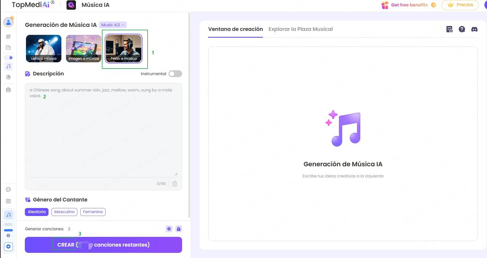 guia de generador de musica IA Topmediai