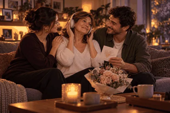 Familia entregando a mamá una canción personalizada como regalo del Día de la Madre