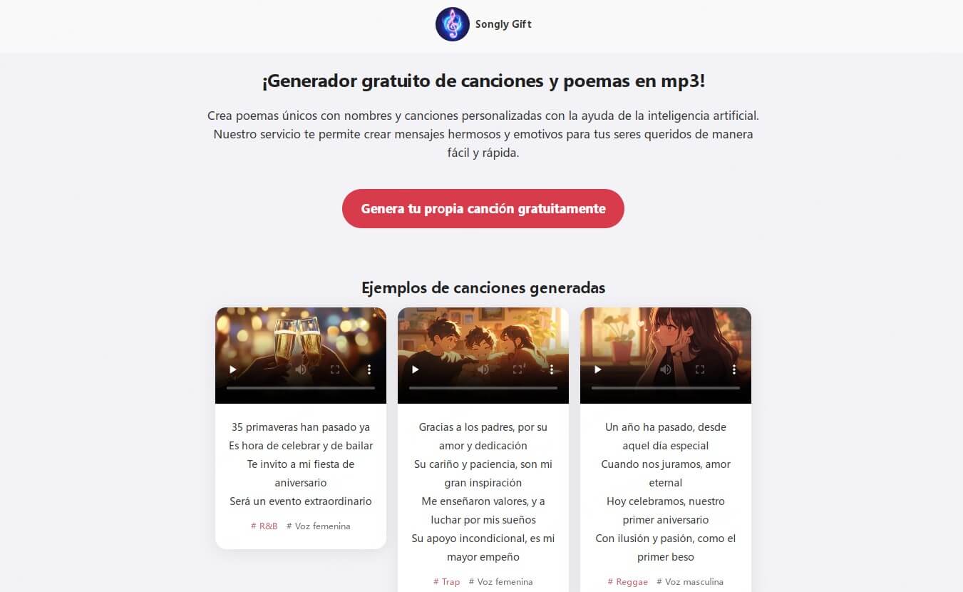Songly.gift - Crea canciones personalizadas con IA gratis