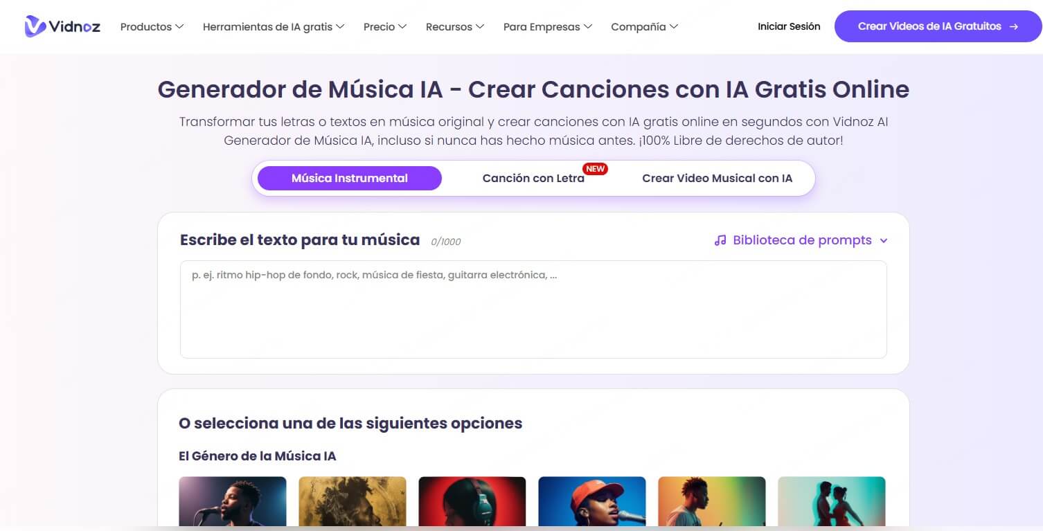 Vidnoz AI – Crea Música en segundos con IA visual