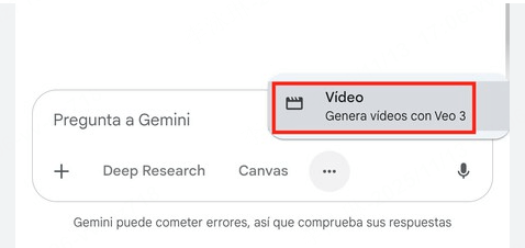 Ejemplo de interfaz de generación de video IA similar a Gemini
