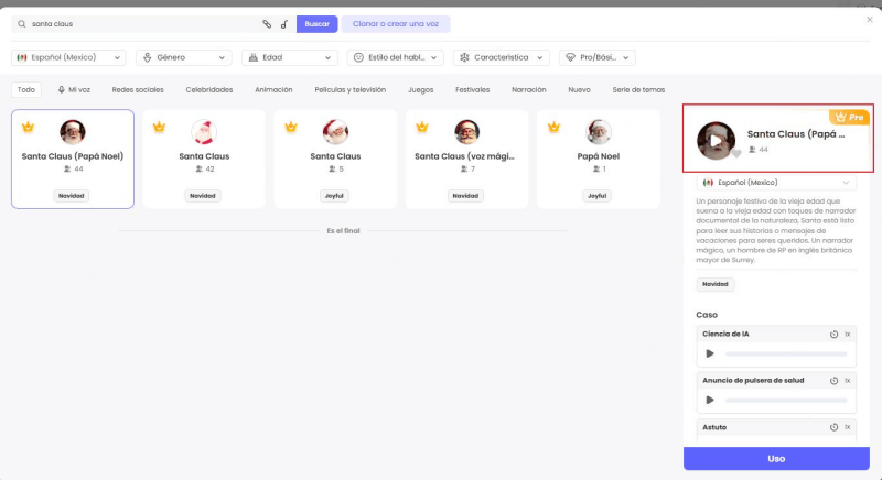 Generar texto a voz para el mensajes de Papá Noel para niños