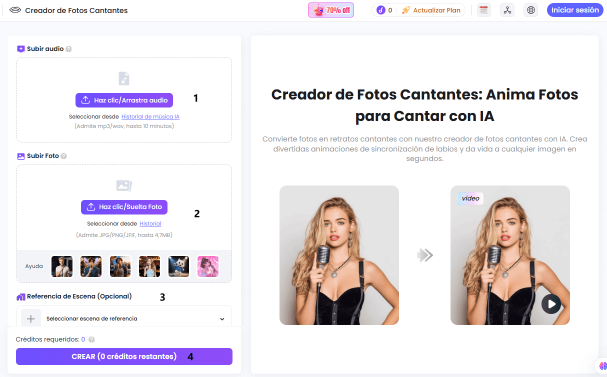 Pasos de crear video con fotos y musica
en Singing Photo Maker de TopMediai