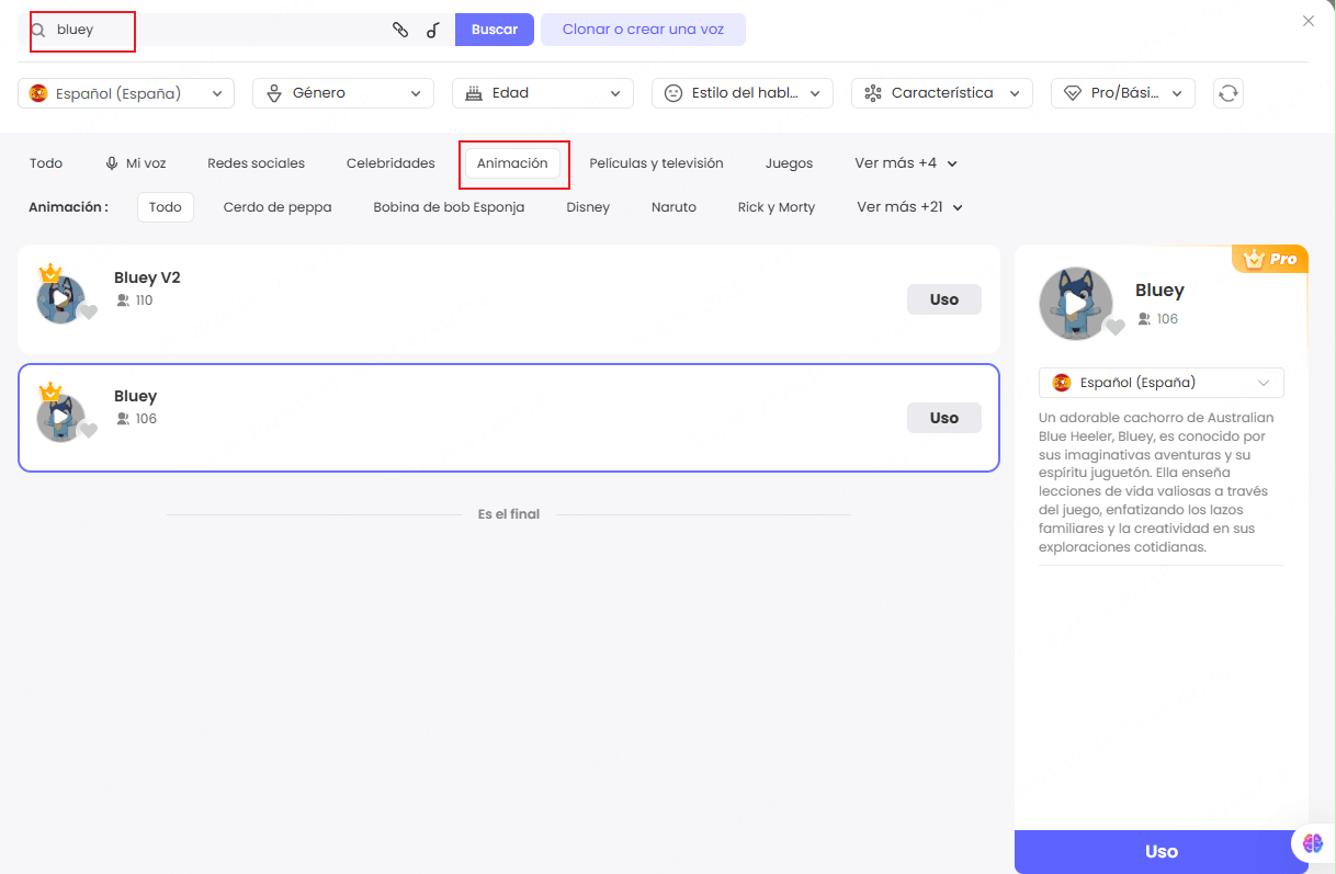 Selecciona la voz de bluey en TopMediai