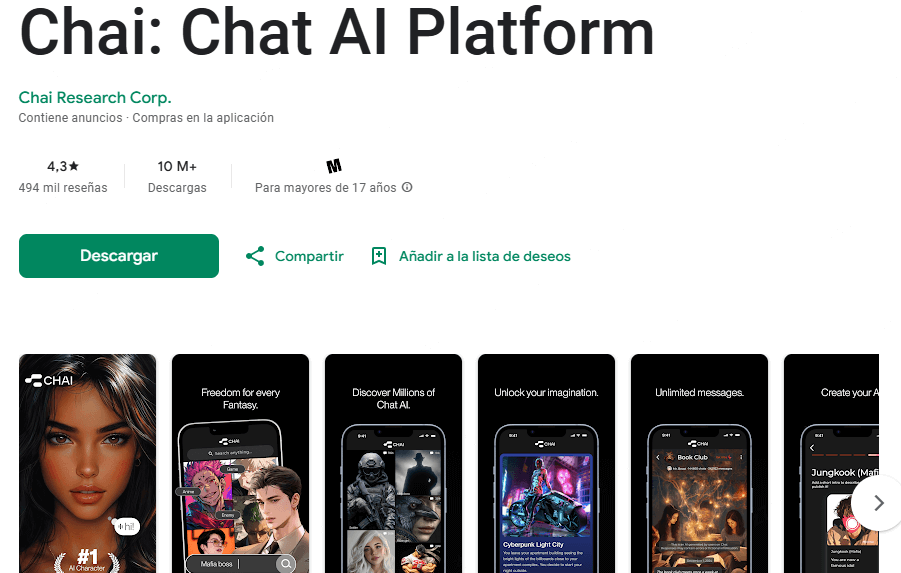 Chai – Múltiples novias IA y personajes en una sola app