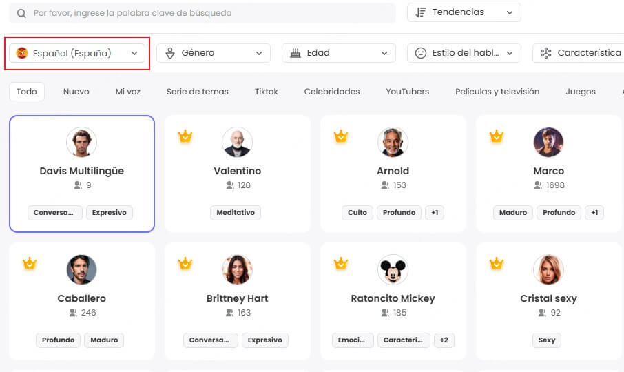 elegir español y ingles en Topmediai para pronunciación en español audio