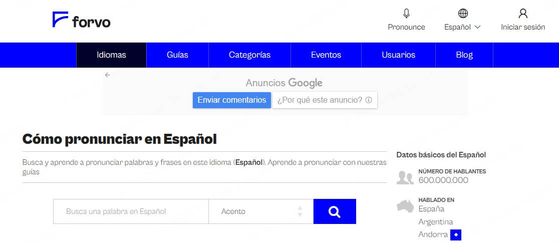 Forvo: abecedario con pronunciacion en español