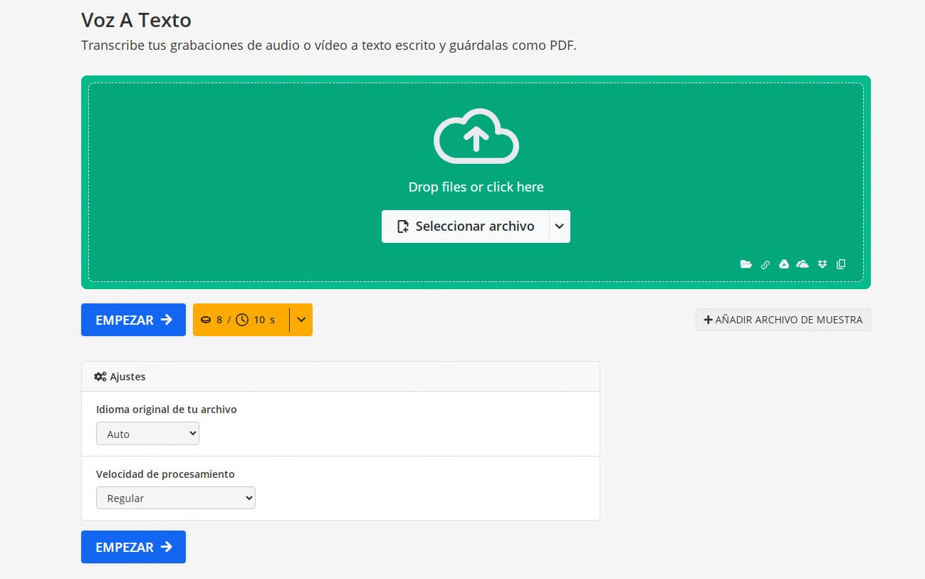 Pdf2go: pasar audio a texto