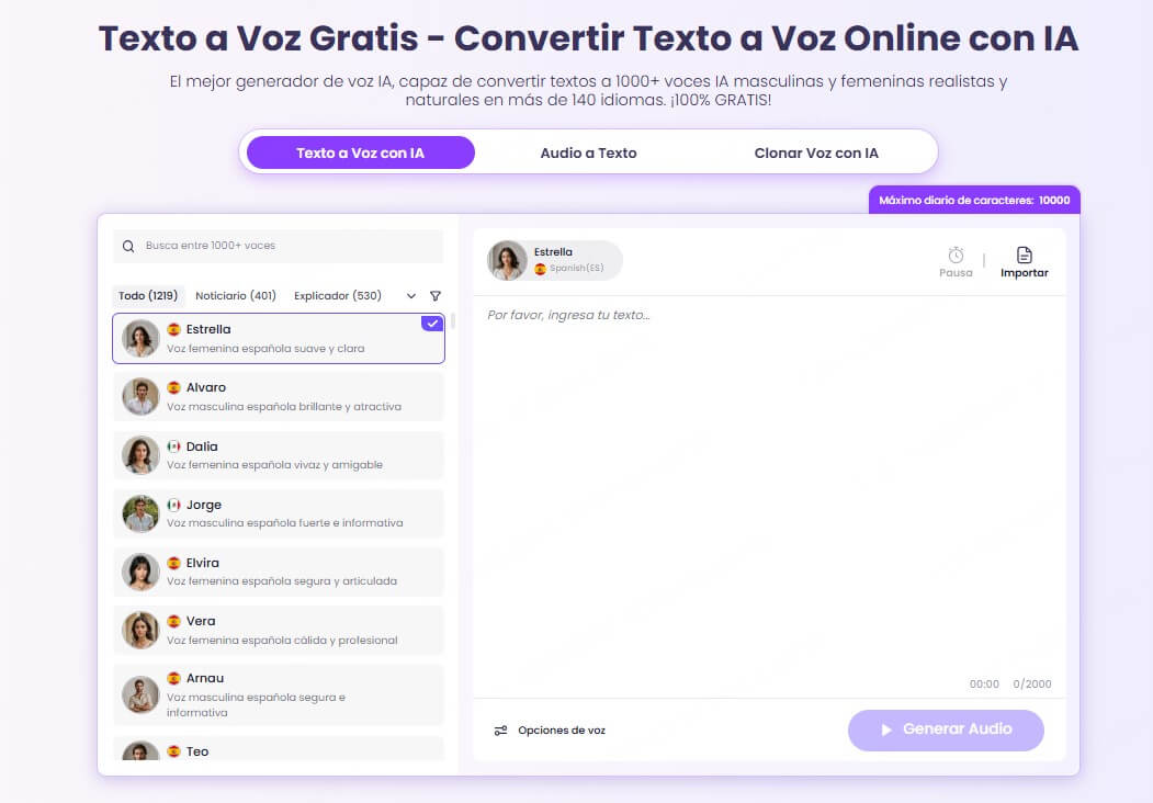 Vidnoz Texto a Voz alternativa a Loquendo online