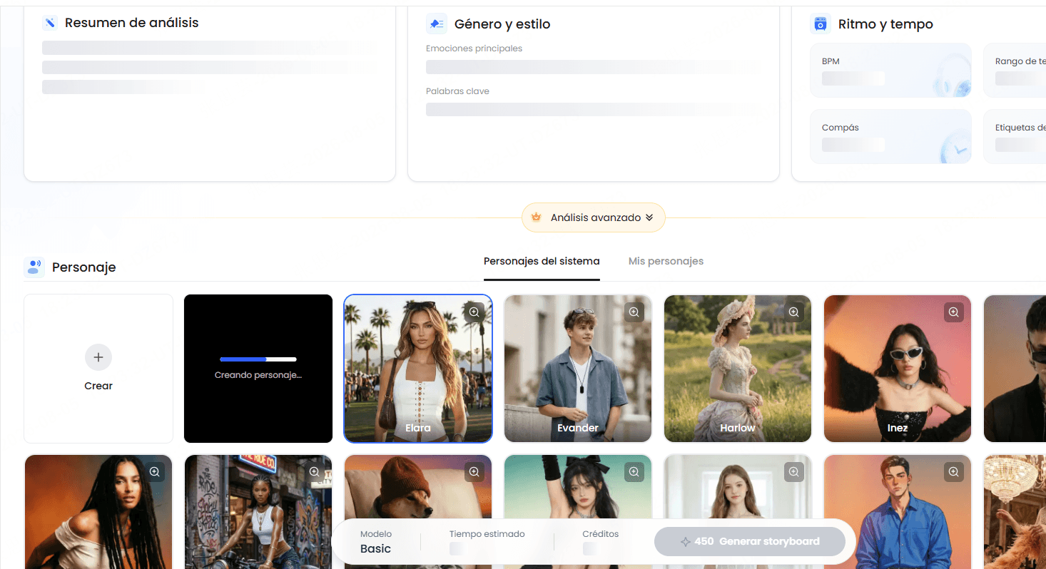previsualizar y ajustar el storyboard de un videoclip con IA en TopMediai