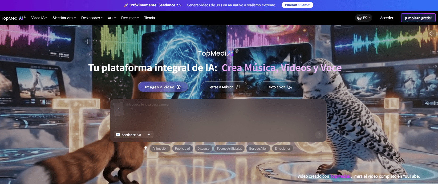 TopMediai para crear videos musicales y videos con letras con IA