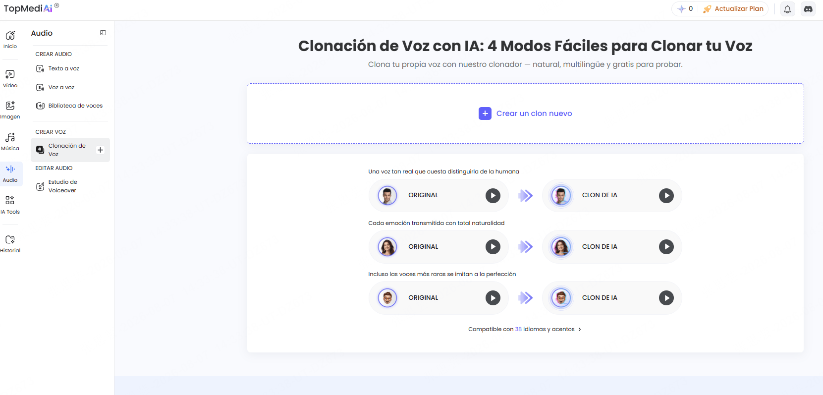 TopMediai para clonar voz IA online en español