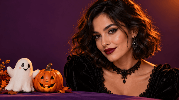 Retrato gótico de Halloween con fantasma y calabaza para redes sociales