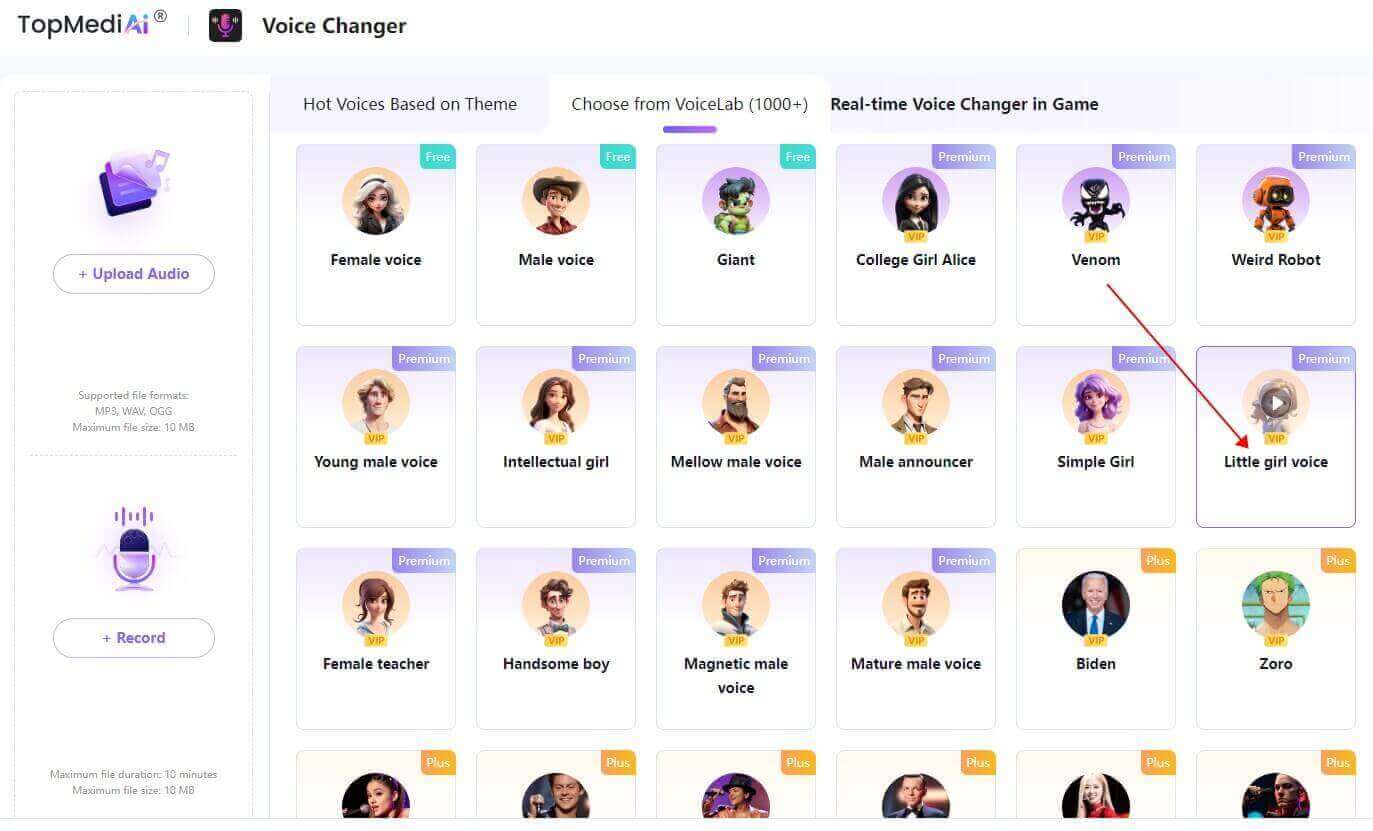 topmediai Generador de voz de bebé online gratis