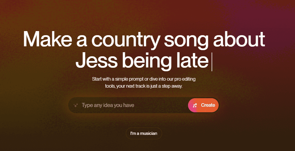 interface de générateur de chansons IA suno