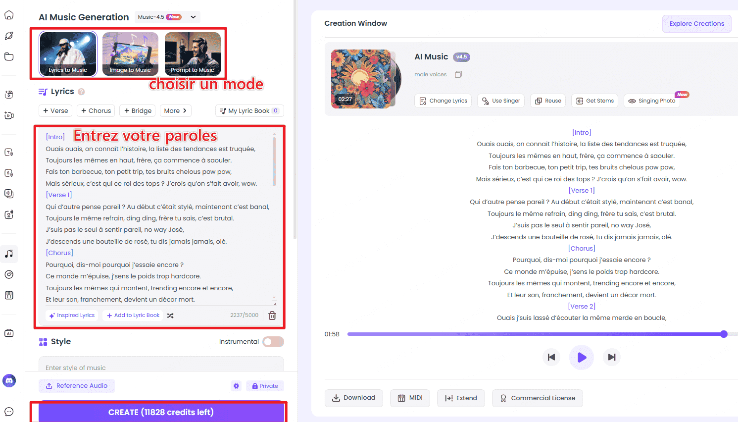 étapes pour transformer du texte en chanson sur Topmediai
