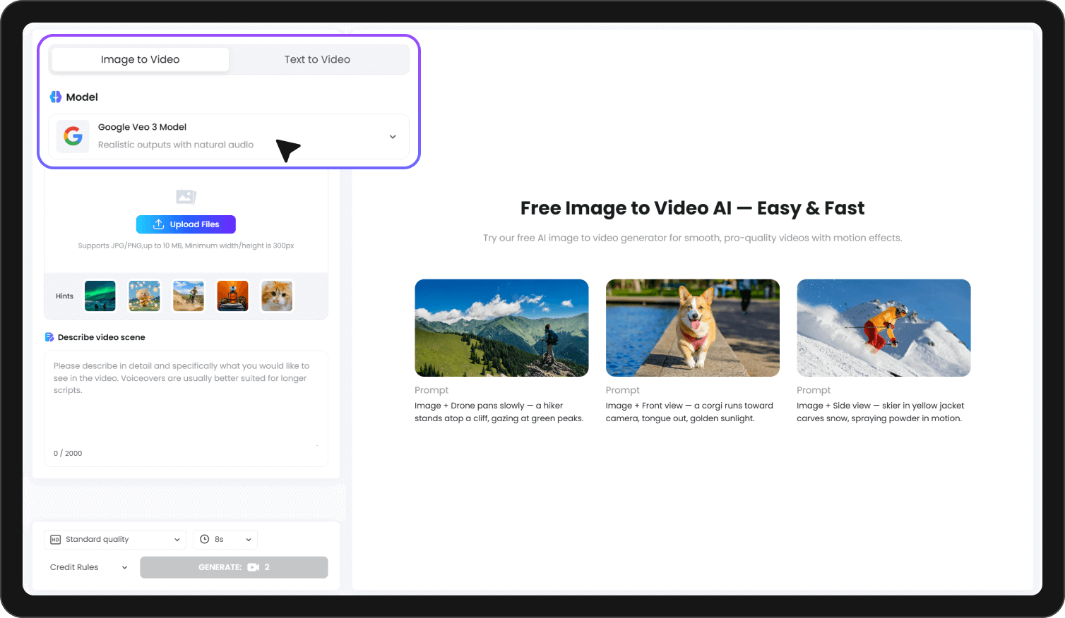 décrivez la scène vidéo à créer