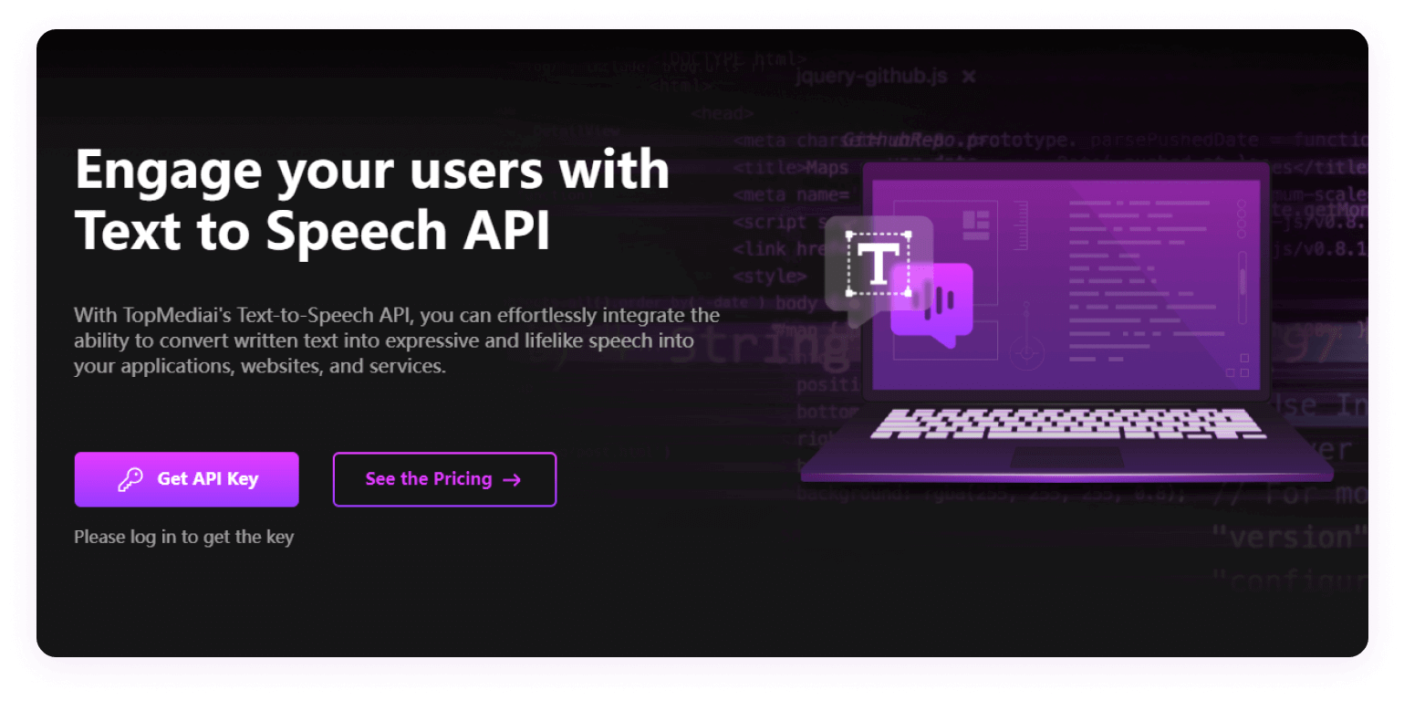 démarrer avec API texte en audio de TopMediai