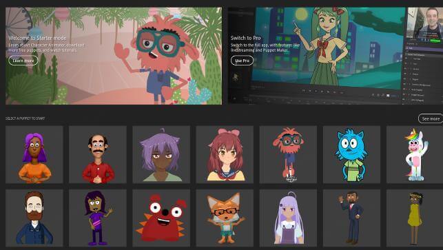 interface d'Adobe Character Animator