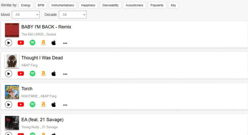 recherche de chansons similaires sur Chosic