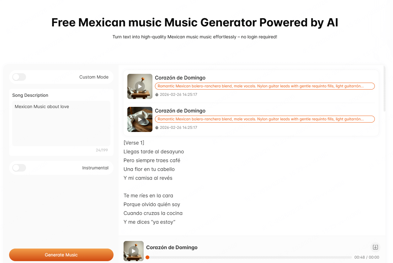 Interface de MusicHero.ai, générateur de chansons mexicaines IA