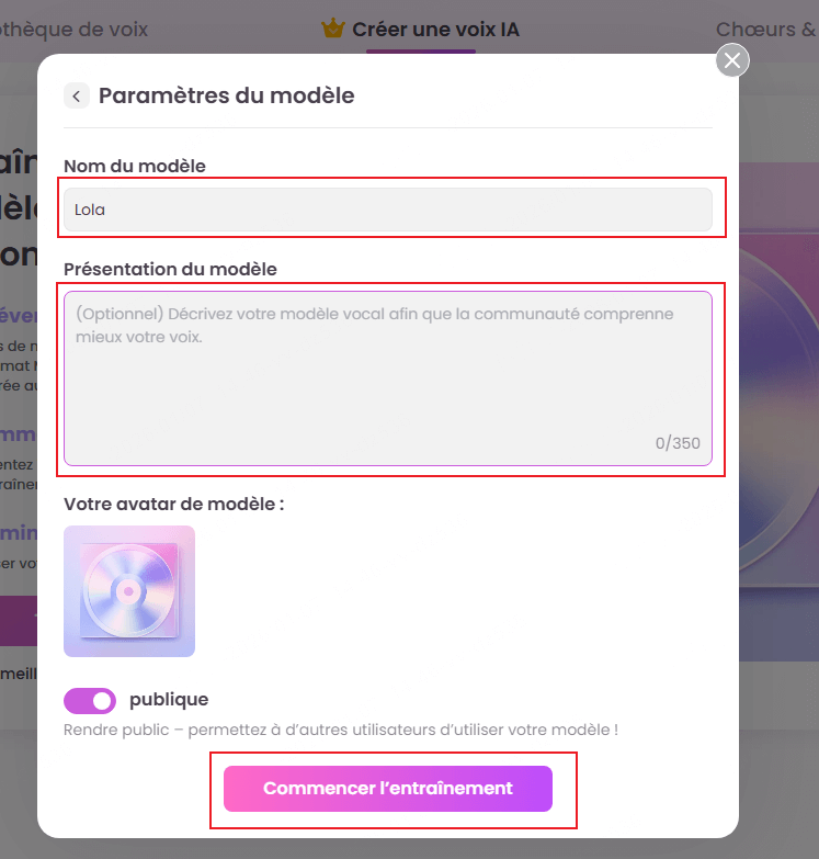 Décrivez votre medèle de voix