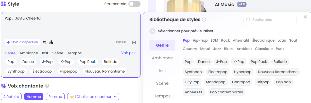 Choisir le style musical
