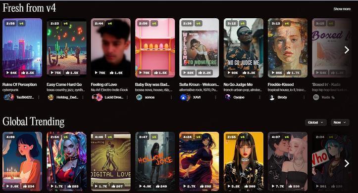 interface du générateur de musique suno