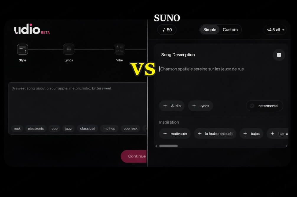 comparaisons de la précision des prompts entre suno et udio