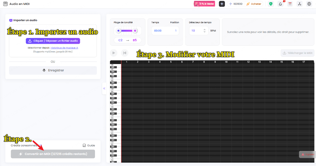 étapes pour convertir audio en MIDI
