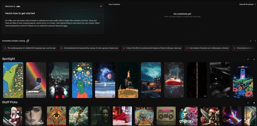 interface du générateur de musique udio