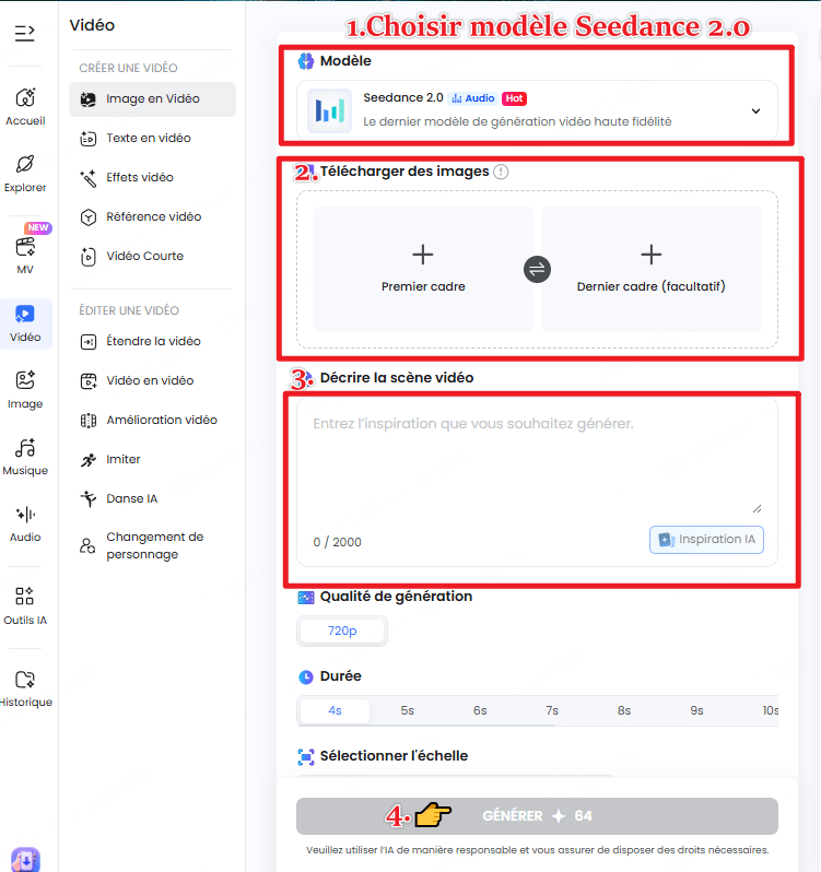 étapes de transformation de image en vidéos Seedance sur TopMediai