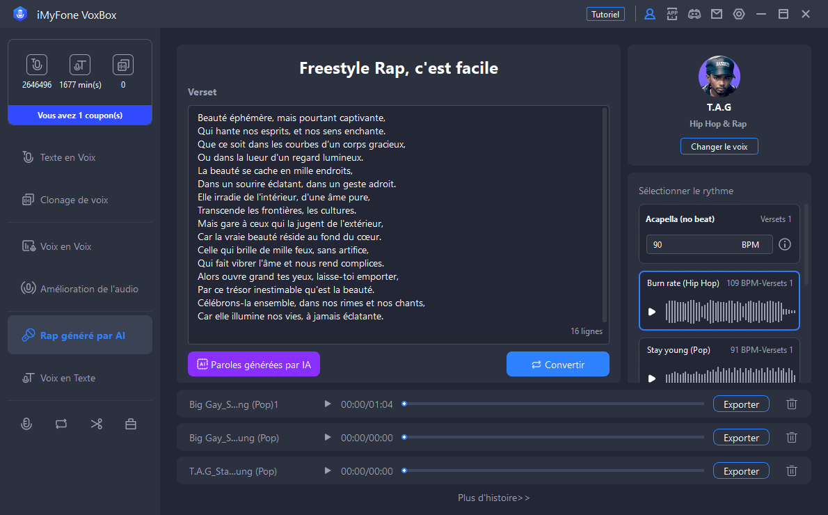 VoxBox, application de génération de rap IA
