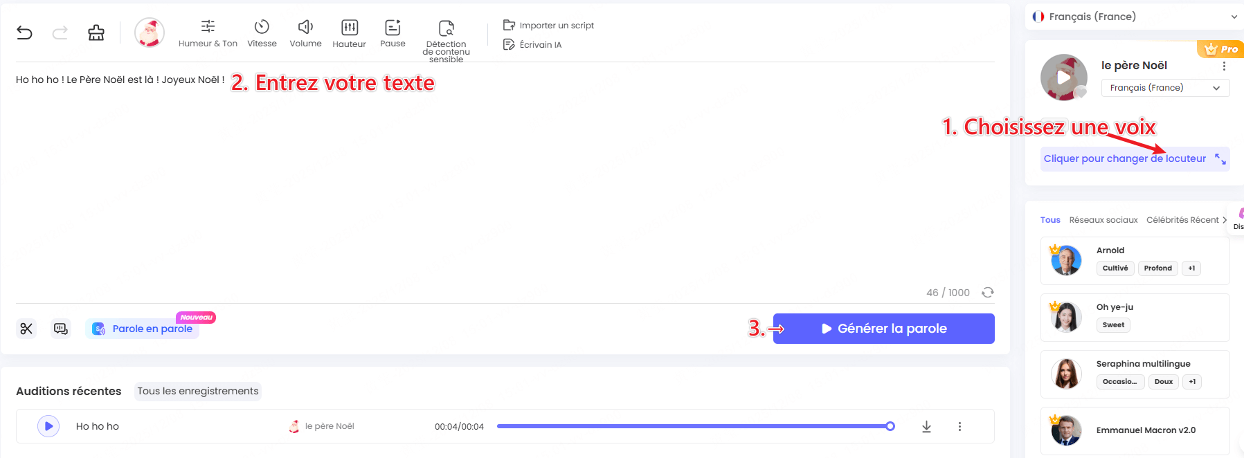 Étapes pour transformer vos texte en paroles du Père Noël en ligne