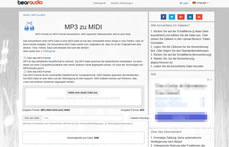 Bear Audio Tool Converti audio in MIDI