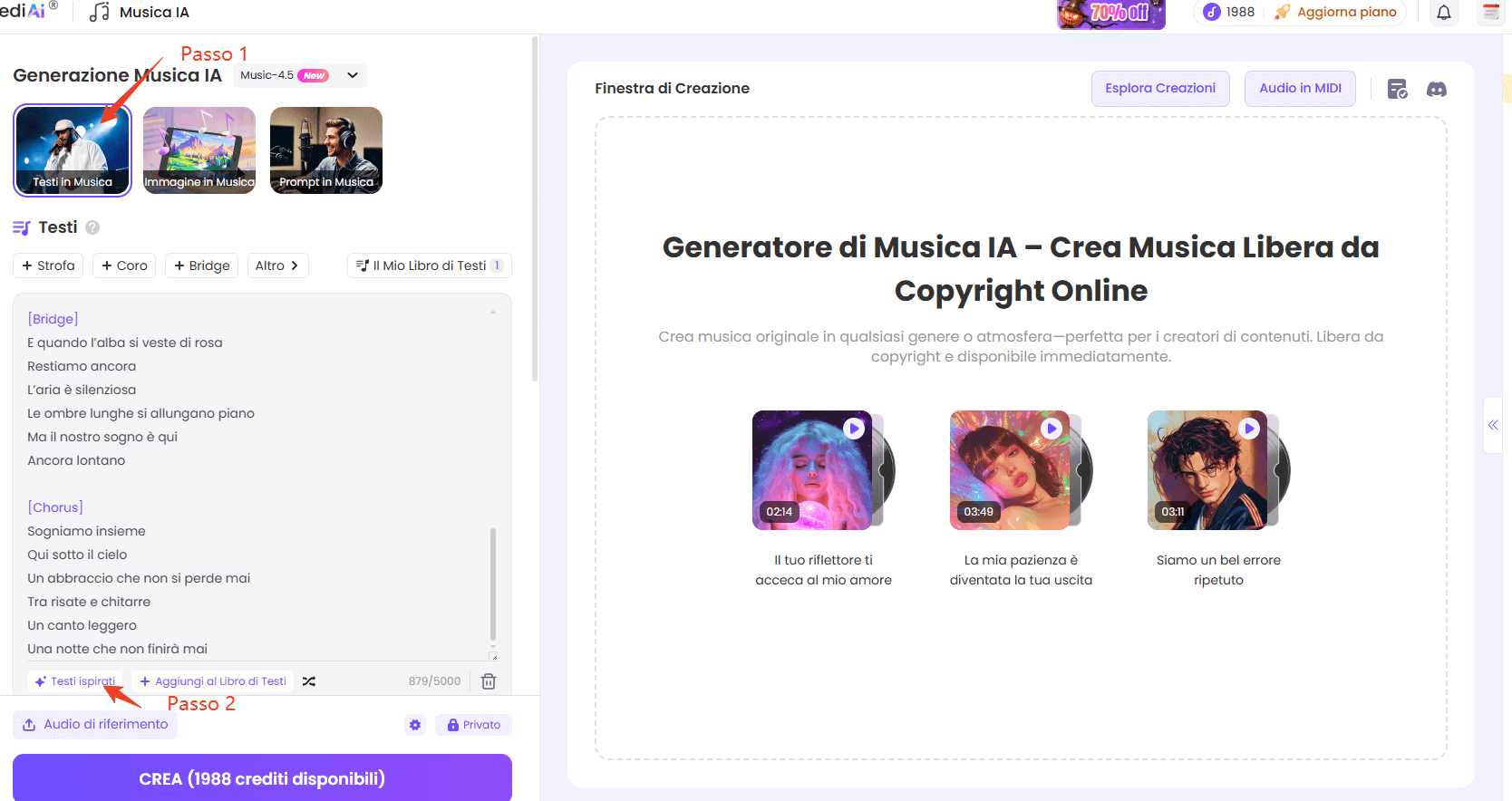 topmediai ai generatore di musica generazione di testi