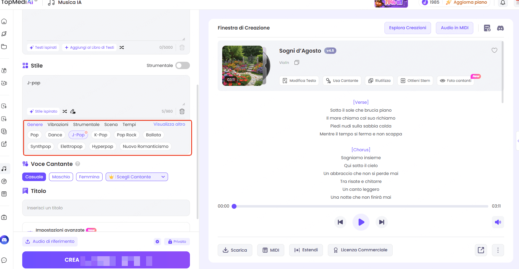 Comporre musica con IA e convertire in partitura PDF con TopMediai