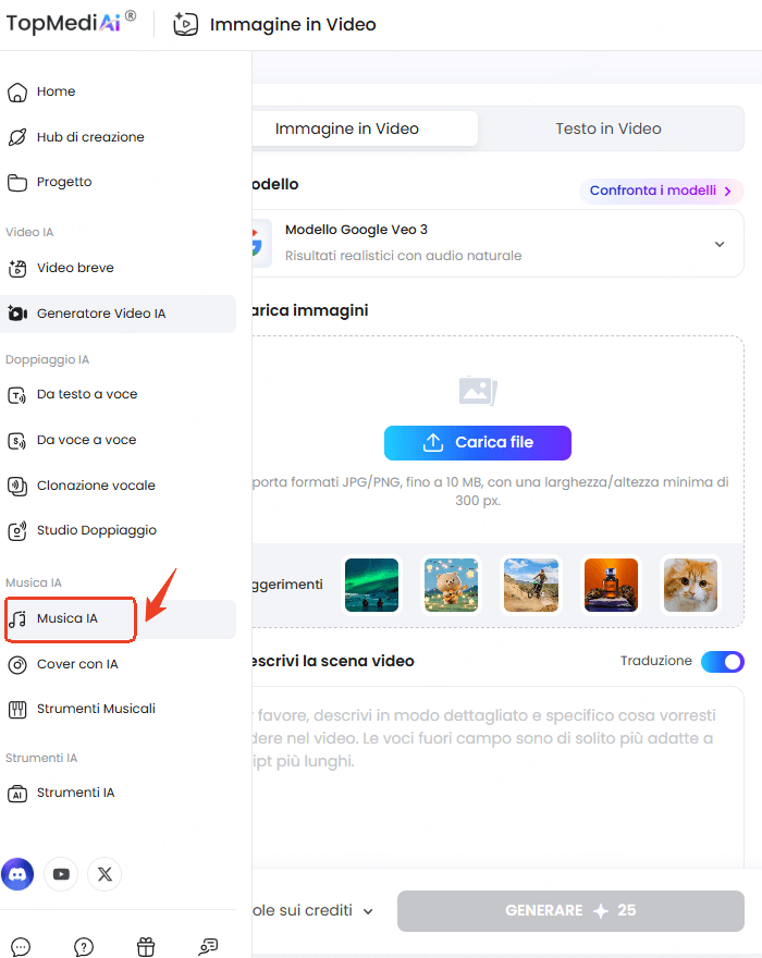 seleziona la funziona di creare musica