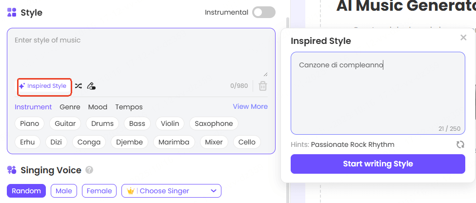 generatore di canzoni IA di diversi stili