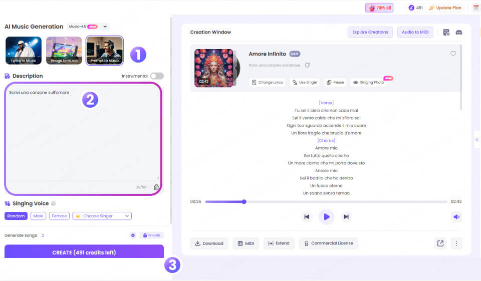 Crea musica IA dalle descrizioni