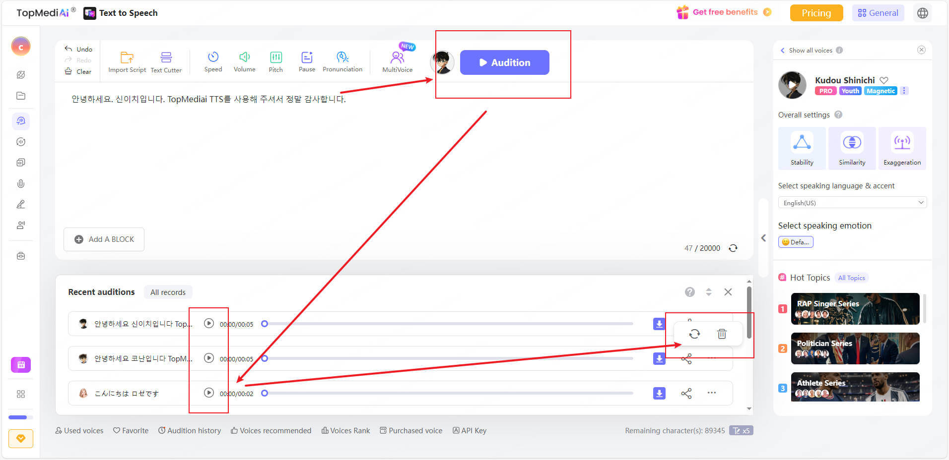 TopMediai TTS 텍스트 입력