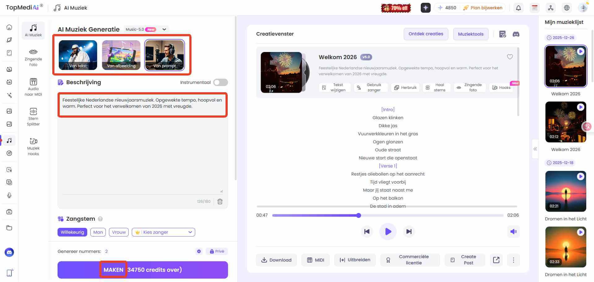 ai nieuwjaarsliedjes maken stappen